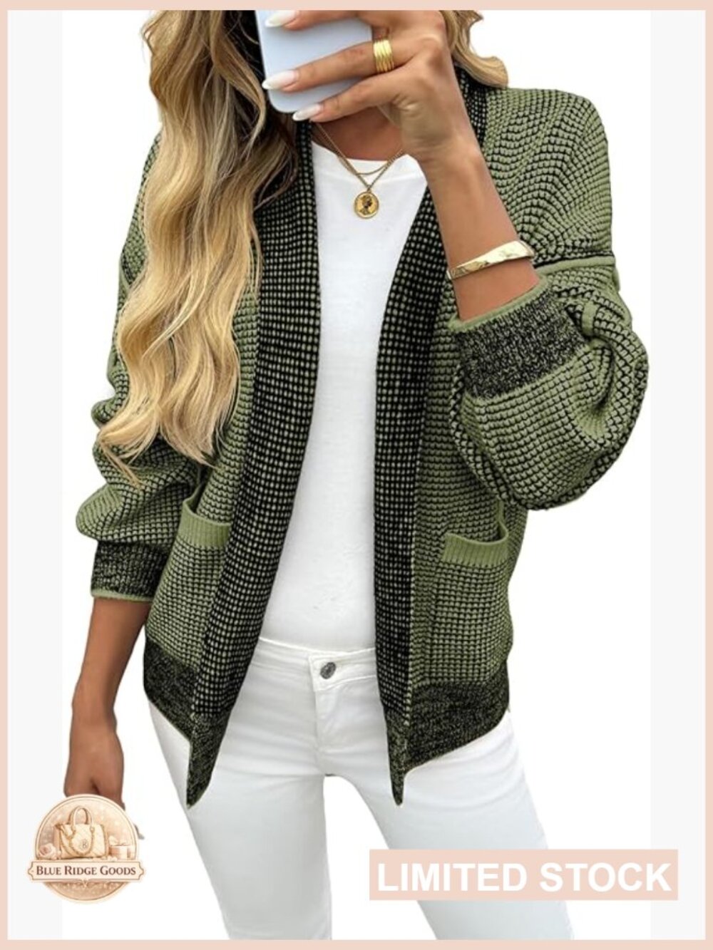 Waffle Knit Open Front Cardigan Shawl Collar Loose Fit Chunky Sweater Coat
